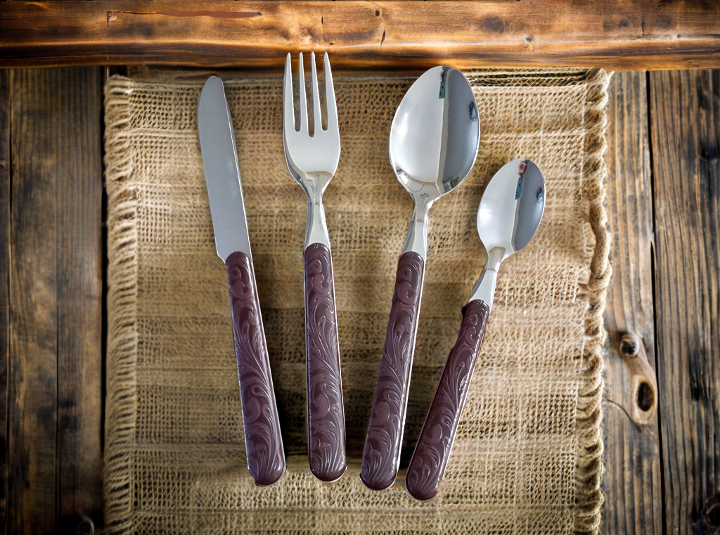 "Tooled Leather" 16-Piece Stainless Steel Western Flatware Set