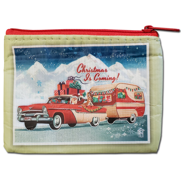 Monedero o bolsa para tarjetas con cremallera y diseño de tarjetas navideñas vintage