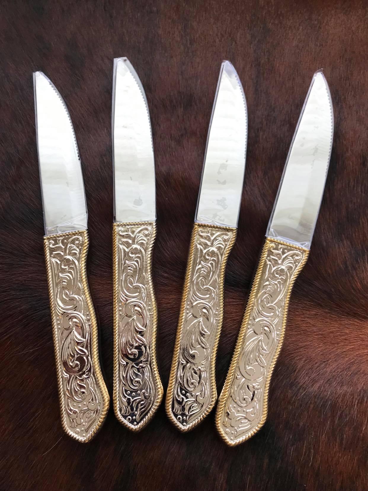 Cowboy Living Steakmesser mit Westernschnalle aus rostfreiem Silberbesteck (4er-Set)
