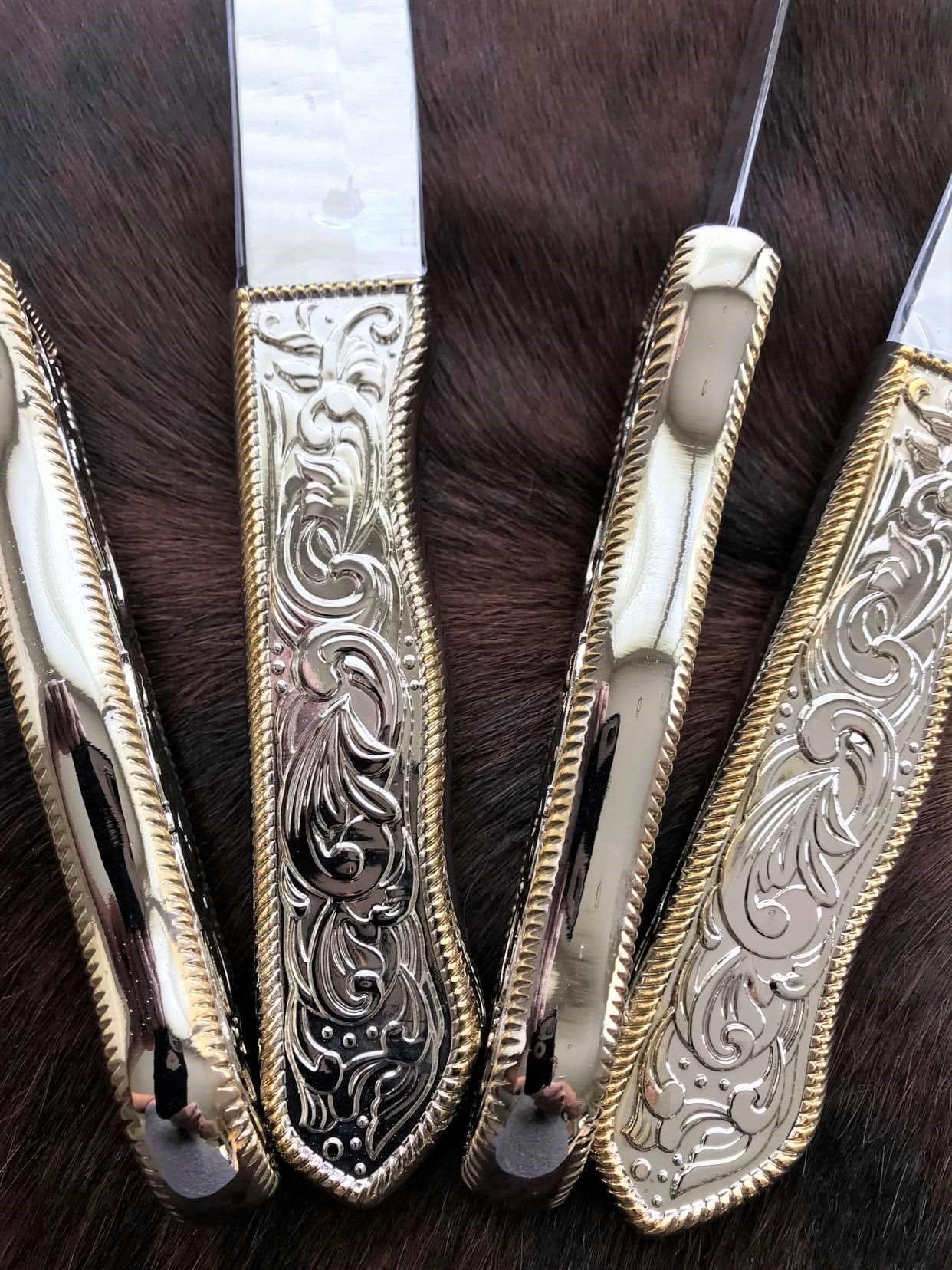 Cowboy Living Steakmesser mit Westernschnalle aus rostfreiem Silberbesteck (4er-Set)