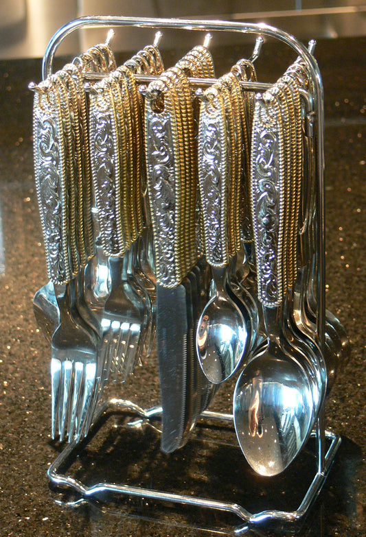 Cowboy Living Chrome Flatware Stand for Western Buckle Flatware, Holds 40 pieces