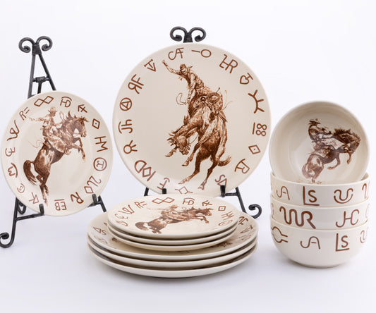 Broncs & Brands 12 Piece Dinnerware Set