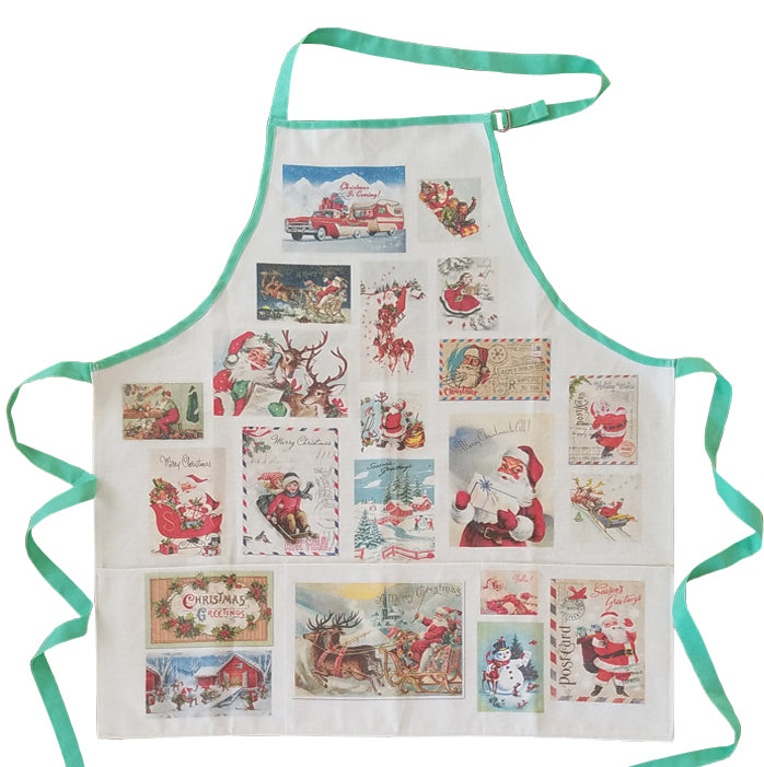 Delantal de cocina con tarjetas navideñas vintage