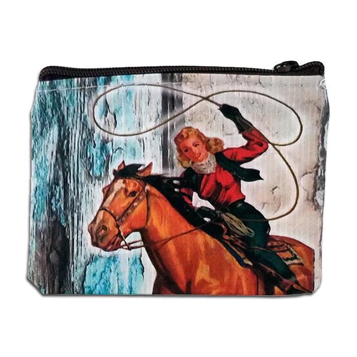 Retro Cowgirl Reißverschluss Münz-/Kartentasche