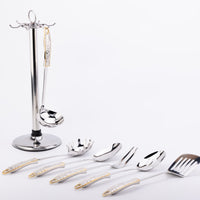 Western Rodeo Cowboy Buckle Six Piece Serving Tool Set w/ Stand