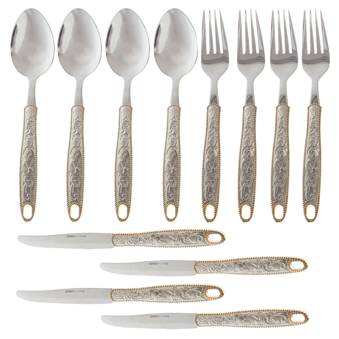 Western Buckle Stainless Silverware Dinner Set (12 piece set) by Cowboy Living