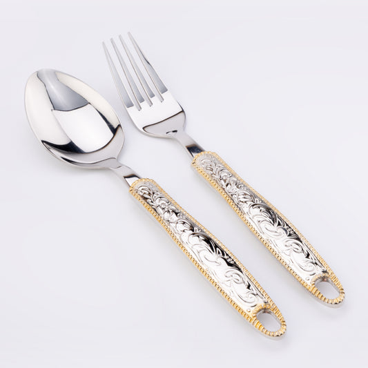 Juego de almuerzo de 8 piezas de cubiertos de acero inoxidable con hebilla estilo Western de Cowboy Living